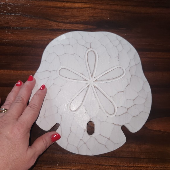Sand Dollar Wall Plaque Wood Handcrafted 8.5" High Beach House T.I. Design - Picture 5 of 9